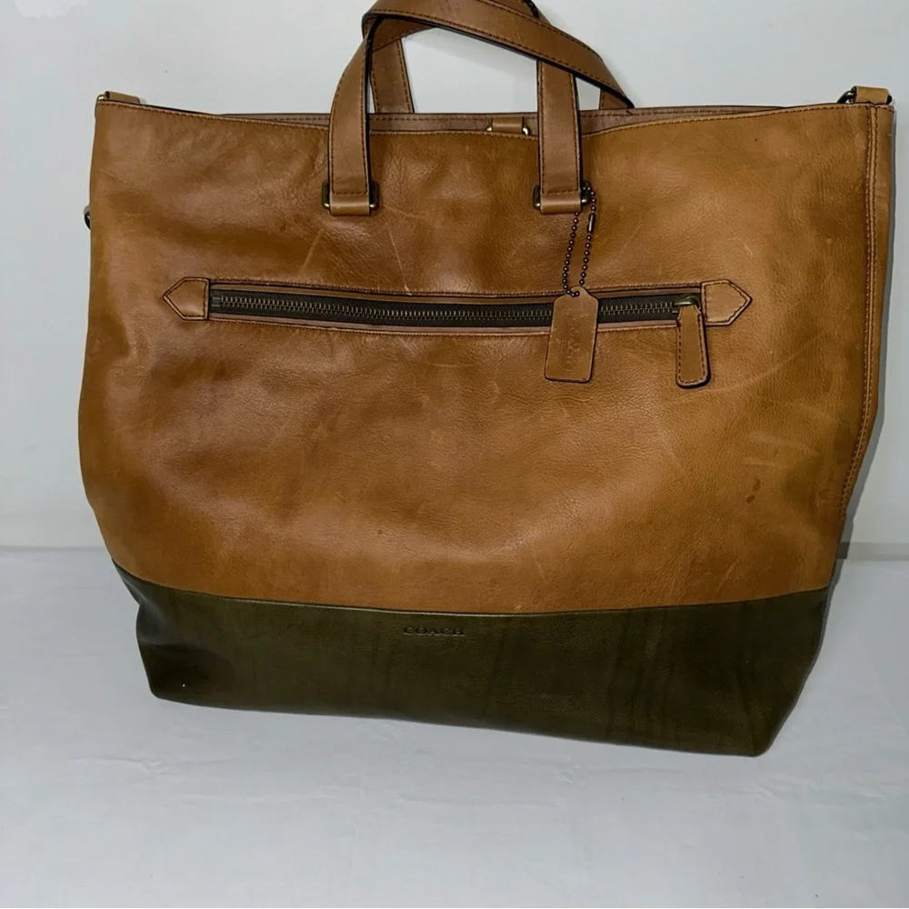 Coach Brown and Green Leather Briefcase